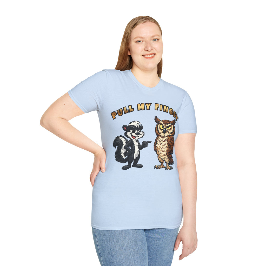 Pull My Finger Funny Skunk & Owl Graphic Tee