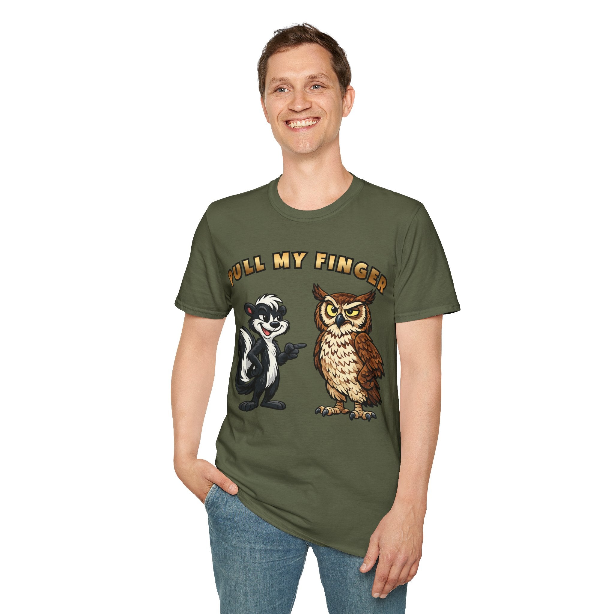 Pull My Finger Funny Skunk & Owl Graphic Tee