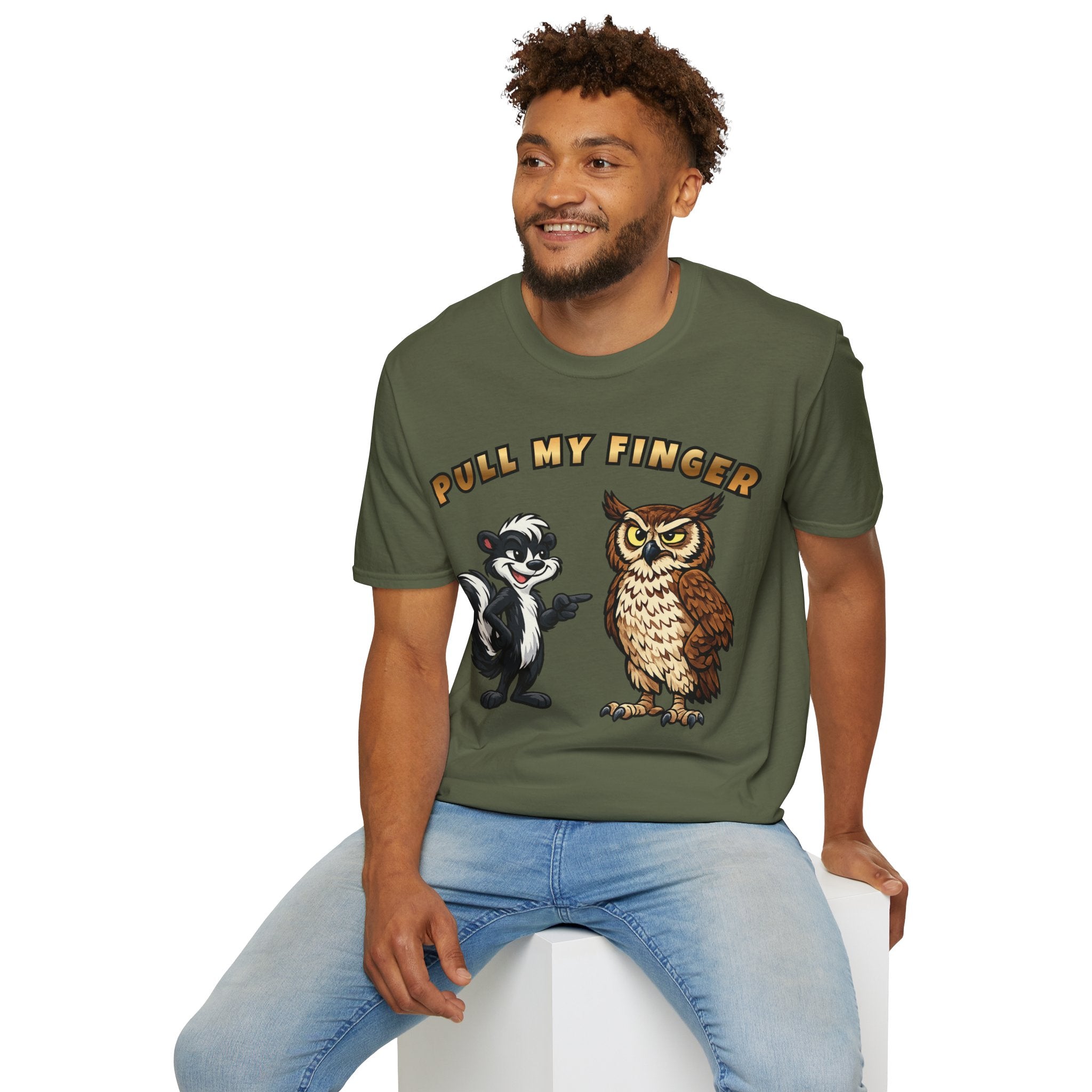 Pull My Finger Funny Skunk & Owl Graphic Tee