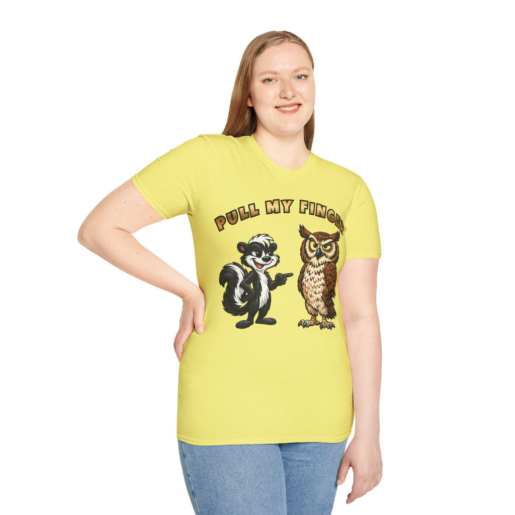 Pull My Finger Funny Skunk & Owl Graphic Tee