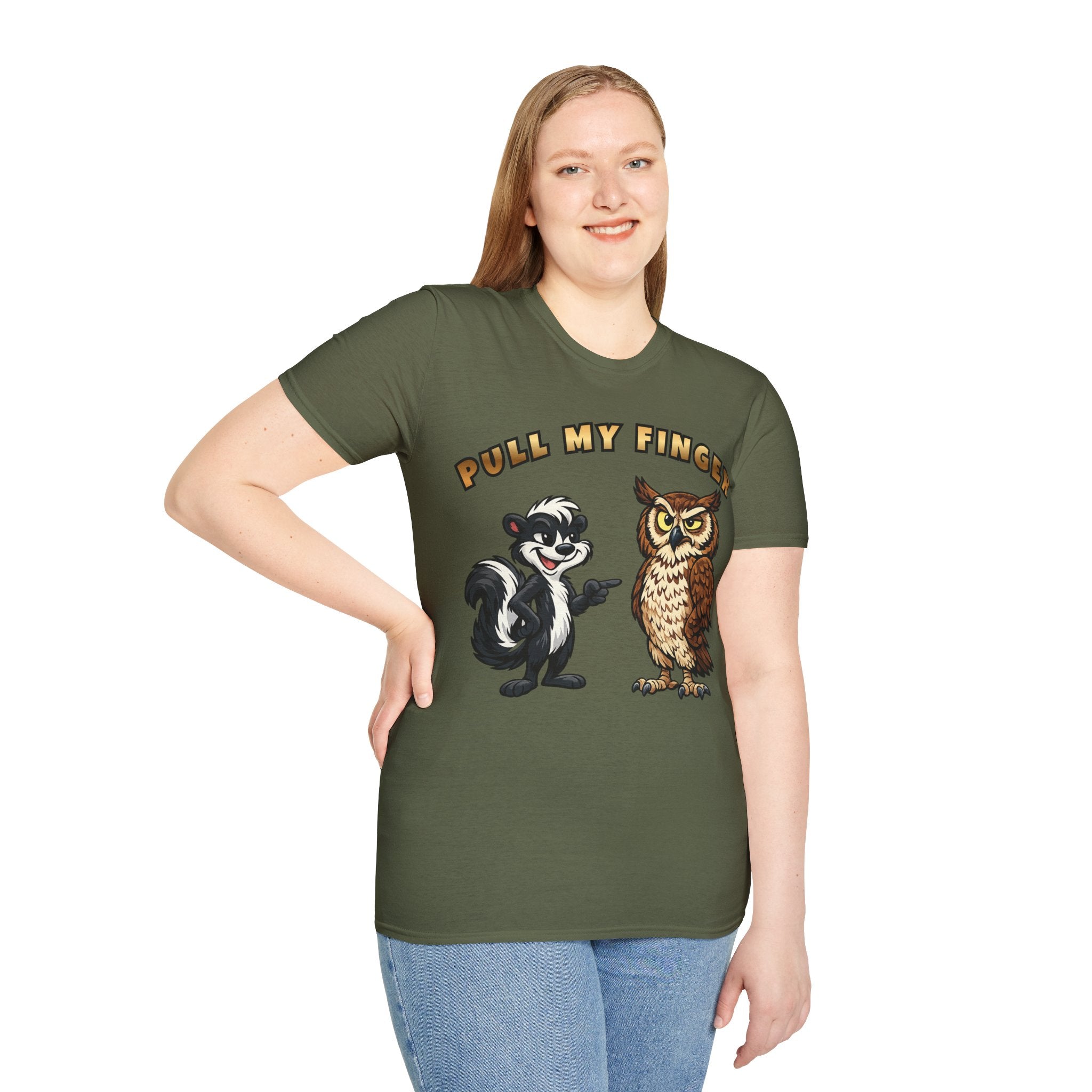 Pull My Finger Funny Skunk & Owl Graphic Tee