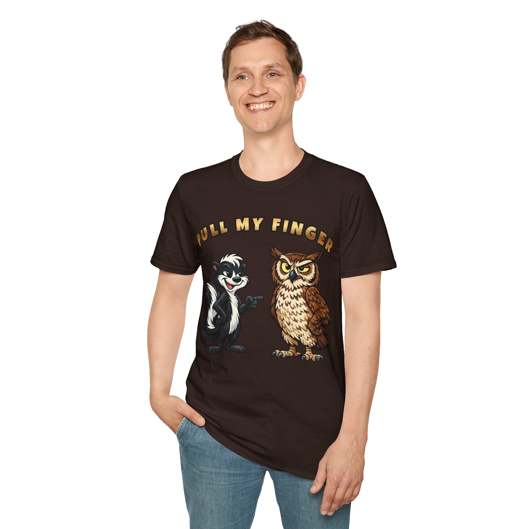 Pull My Finger Funny Skunk & Owl Graphic Tee